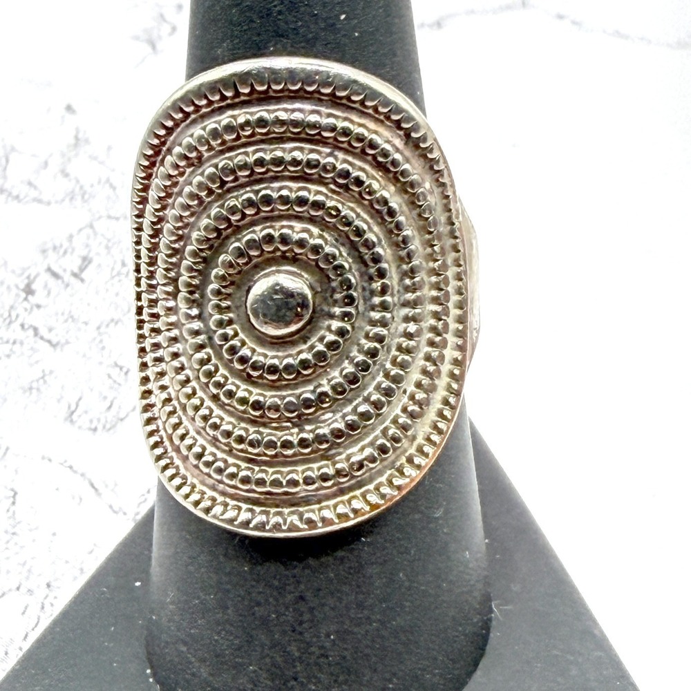 Vintage Silver Tone Swirl Statement Ring Size 8.25 Textured Oval See Video